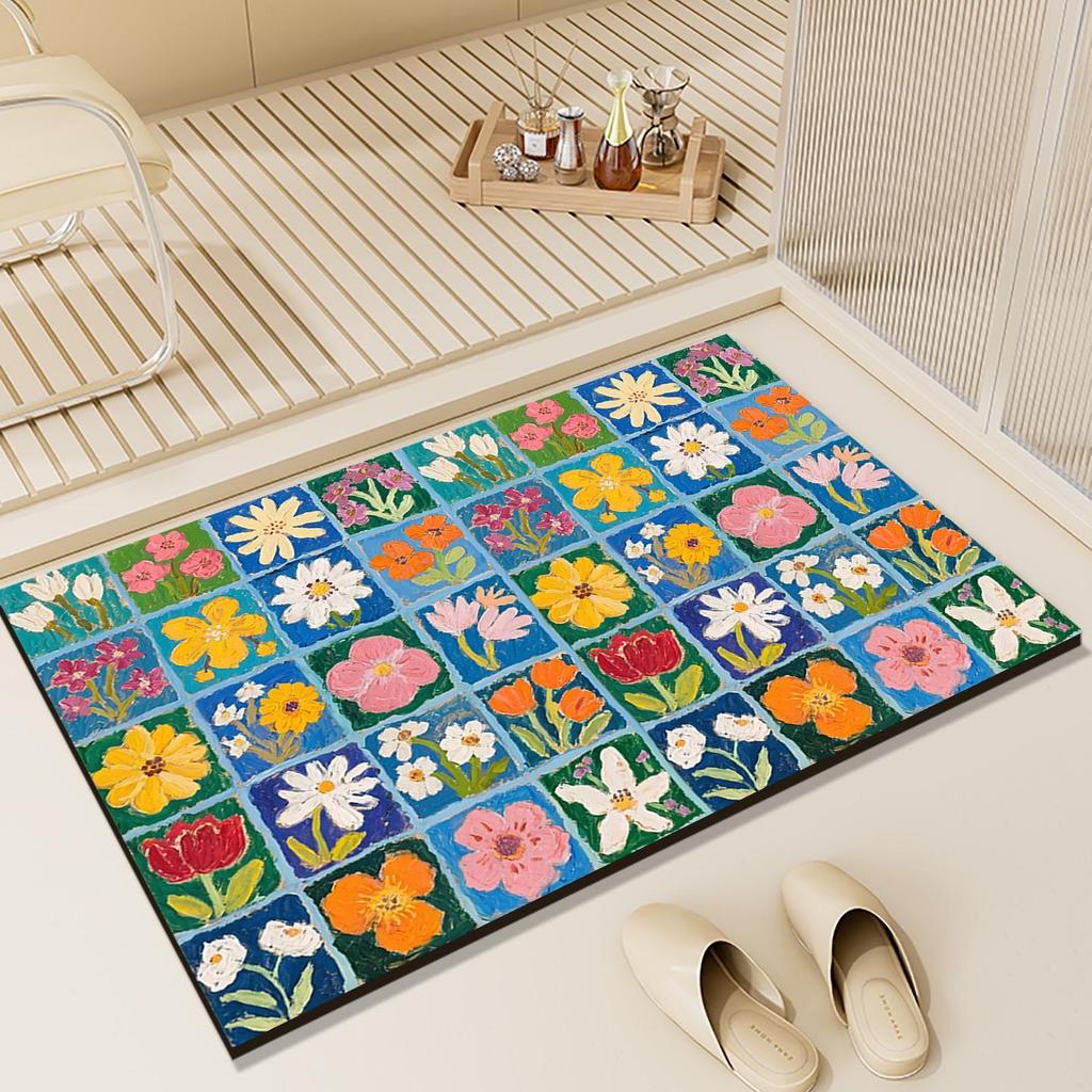 Quick-Dry Retro Floral Non-Slip Diatom Mud Bath Mat