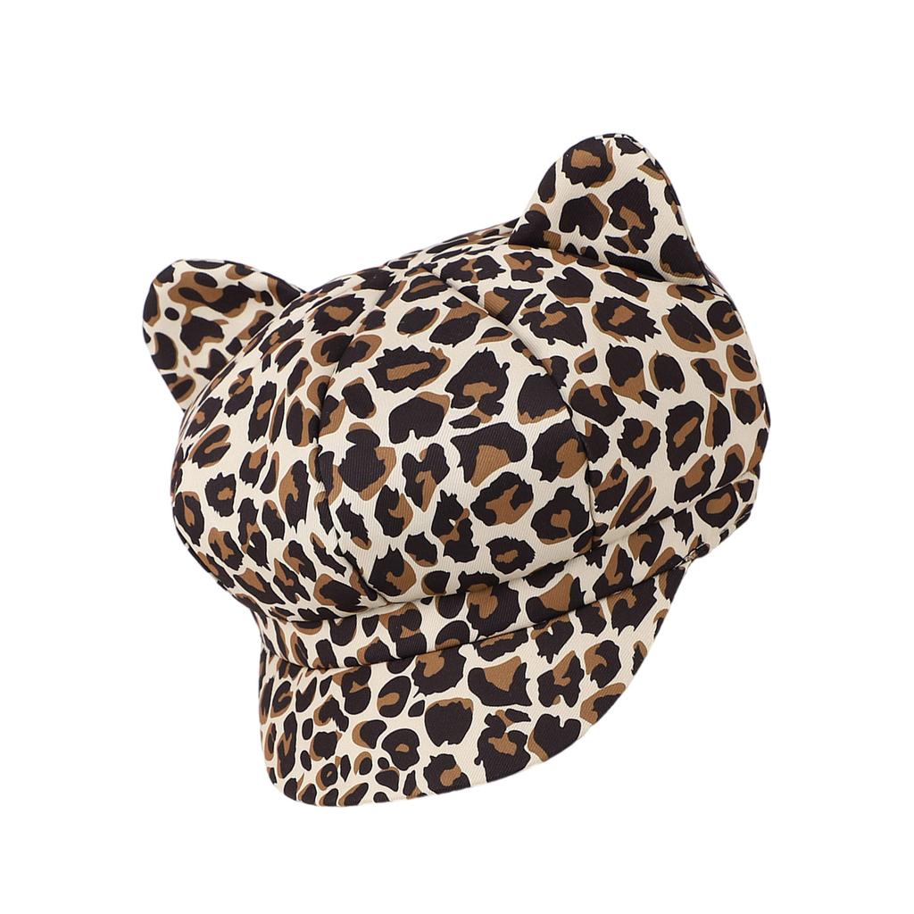 Animal Print Beret Hat for Female Fashion Painter Hat with Cats Ear Teens Girl Cabbie Caps Photography Props Headpiece