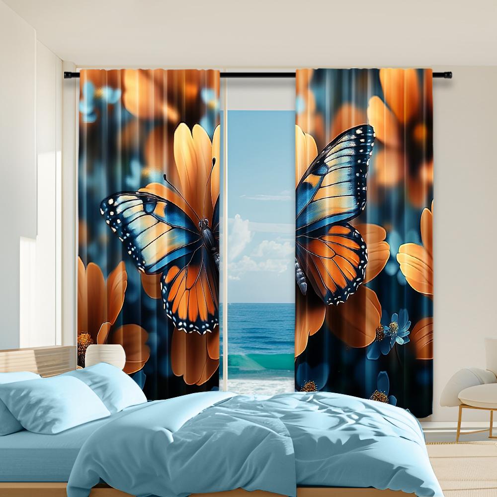 

Set Of 2 Versatile Polyester Transparent Curtains Home Decoration Butterfly Use Bedrooms Living Rooms Curtain Perfect For Great Room W100*H70(CM)-Rod Pocket&2PCS