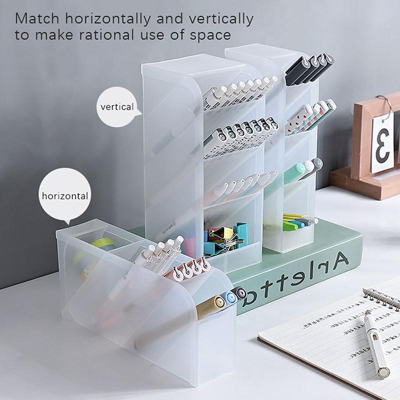 Desktop Transparent Frosted Pen Holder Inclined Makeup Brush Lipstick Storage Box Multi-Functional Stationery Storage Box