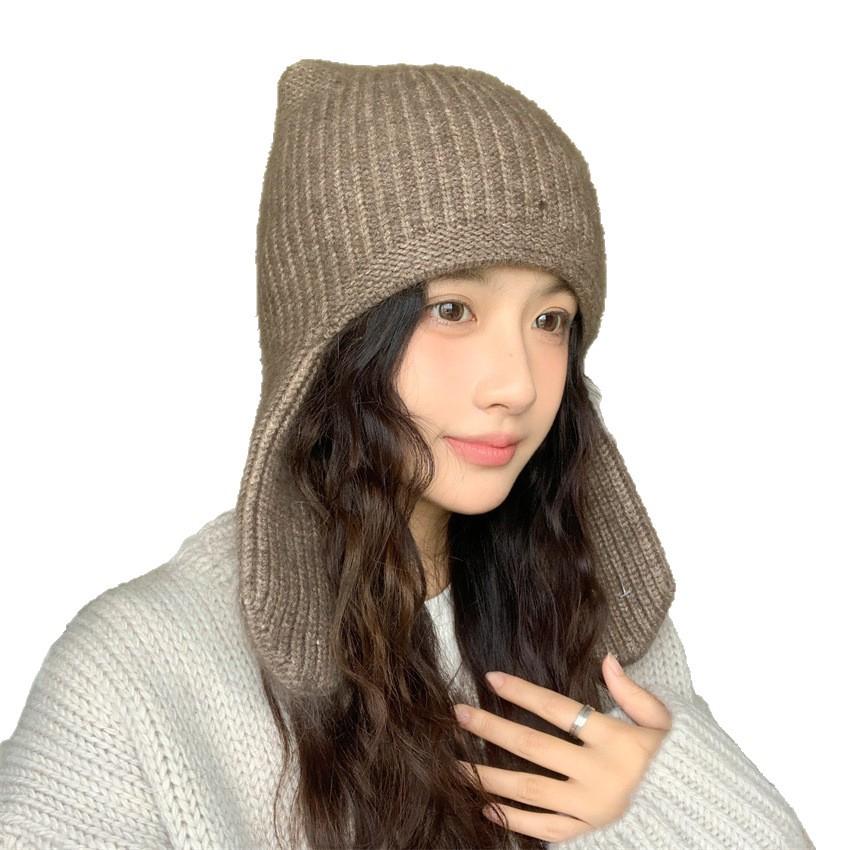 Atmospheric rabbit fur knitted wool hat women's new autumn and winter warm ear protection hat cold-proof bag head hat