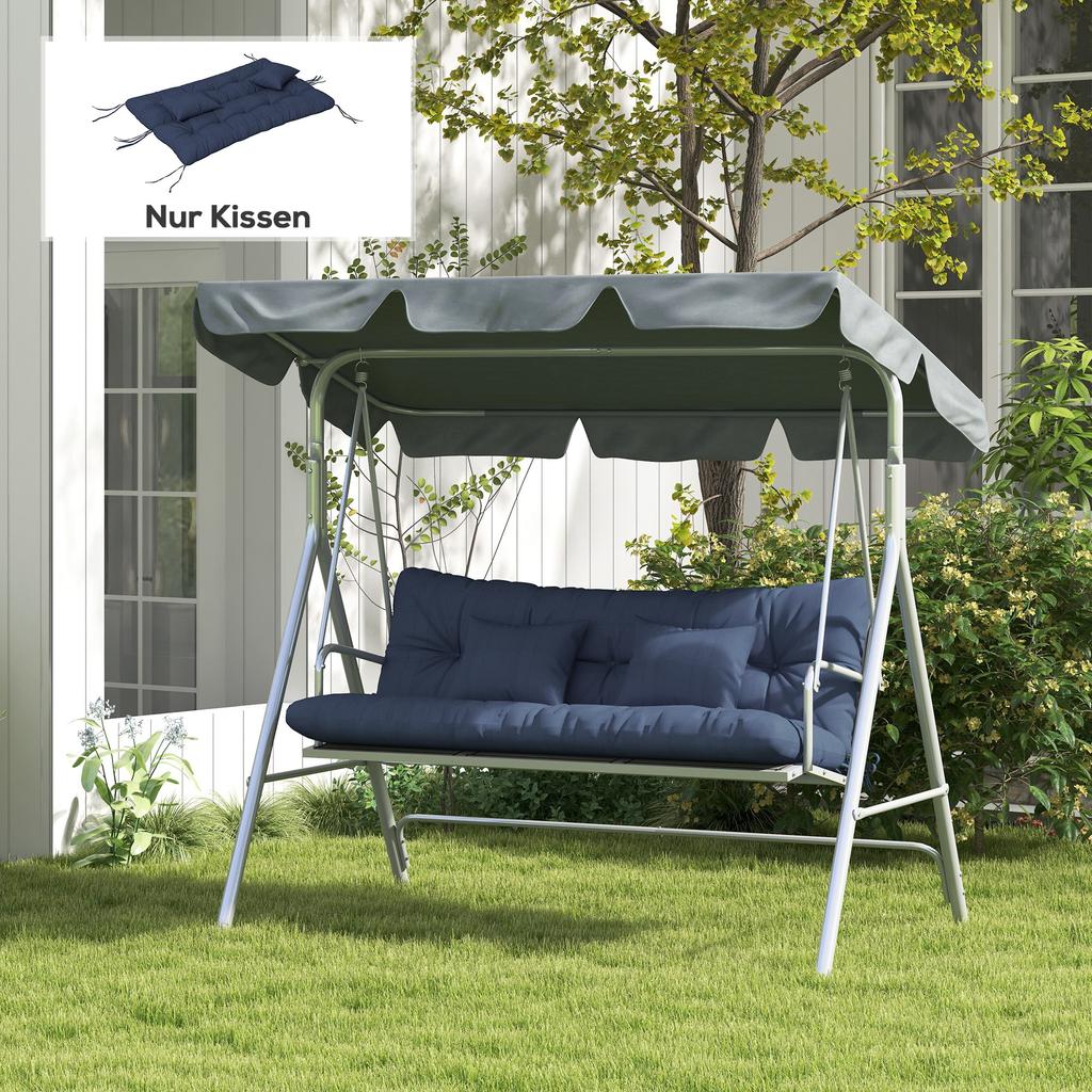 Set di 4 Cuscini per Seduta, 150x50 cm Cuscini per Sedia Idrorepellenti con Laccetti, Spessore 10 cm Blu Navy