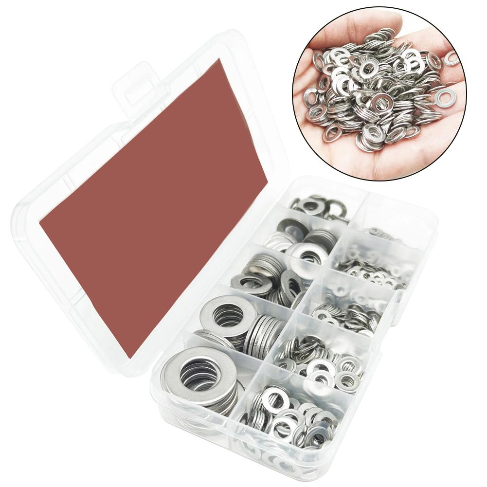 200/910pcs Stainless Steel Screw Flat Washer Spacer Metal Washer Fastener Kit For Factory Repairs Home Improvement Furniture