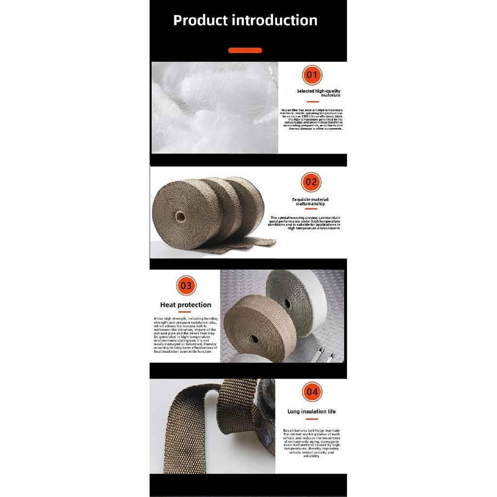 Motorcycle Exhaust Thermal Band Heat Wrap Protection Manifold Insulation Tape with Stainless Ties Fiberglass Heat Shield Tape