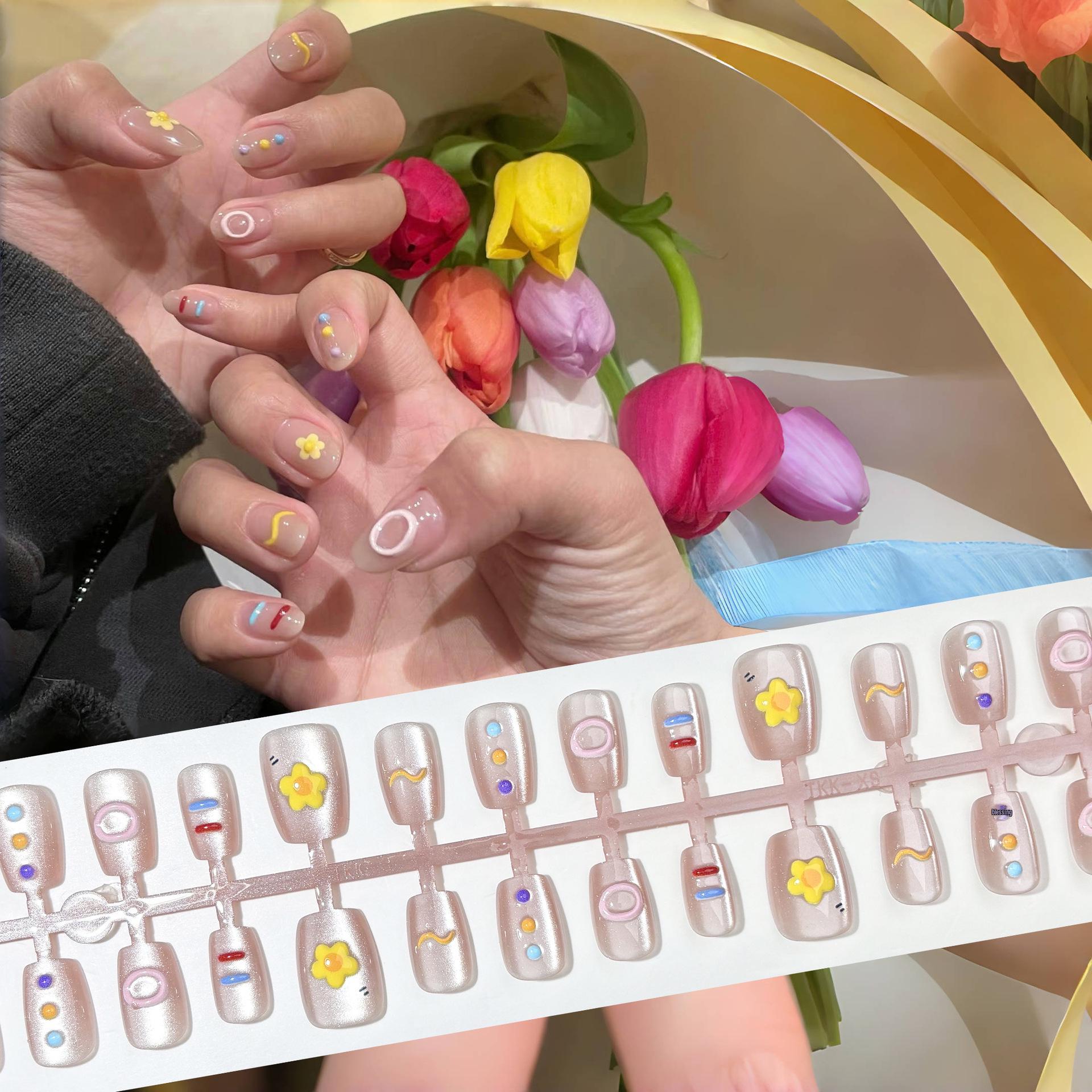 

Spring/Summer Dopamine Style 3D Floral Press-On Nails - Cute Xiaohongshu Design YM302-M Dopamine Flower [All M]