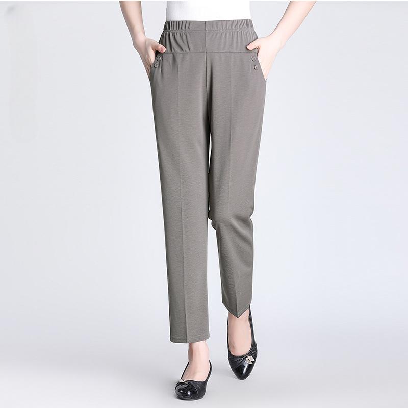 

Брюки больших размеров, летние, весенние и осенние девятиминутные брюки, женские брюки из ледяного шелка среднего возраста, прямые брюки XL кофейный