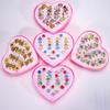 Children's Adjustable Rhinestone Alloy Ring Set In Heart-Shaped Box