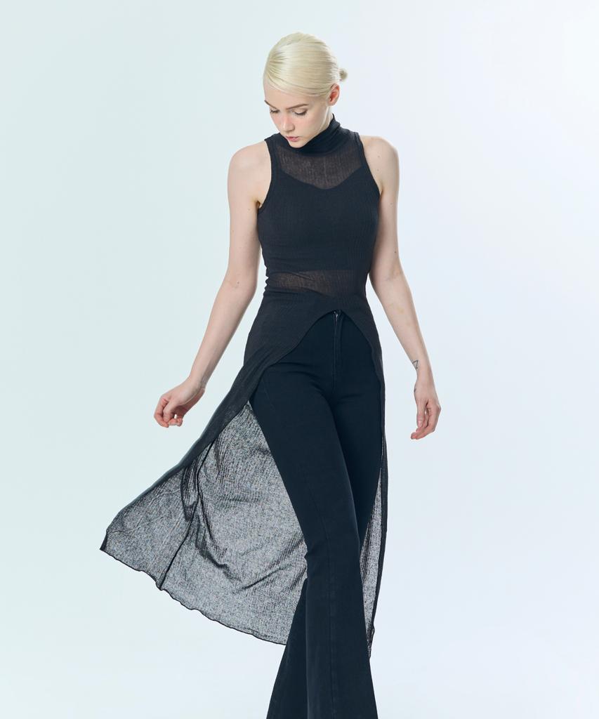 JINBARBIE Chiffon Turtleneck Goddess Long Sleeveless Black
