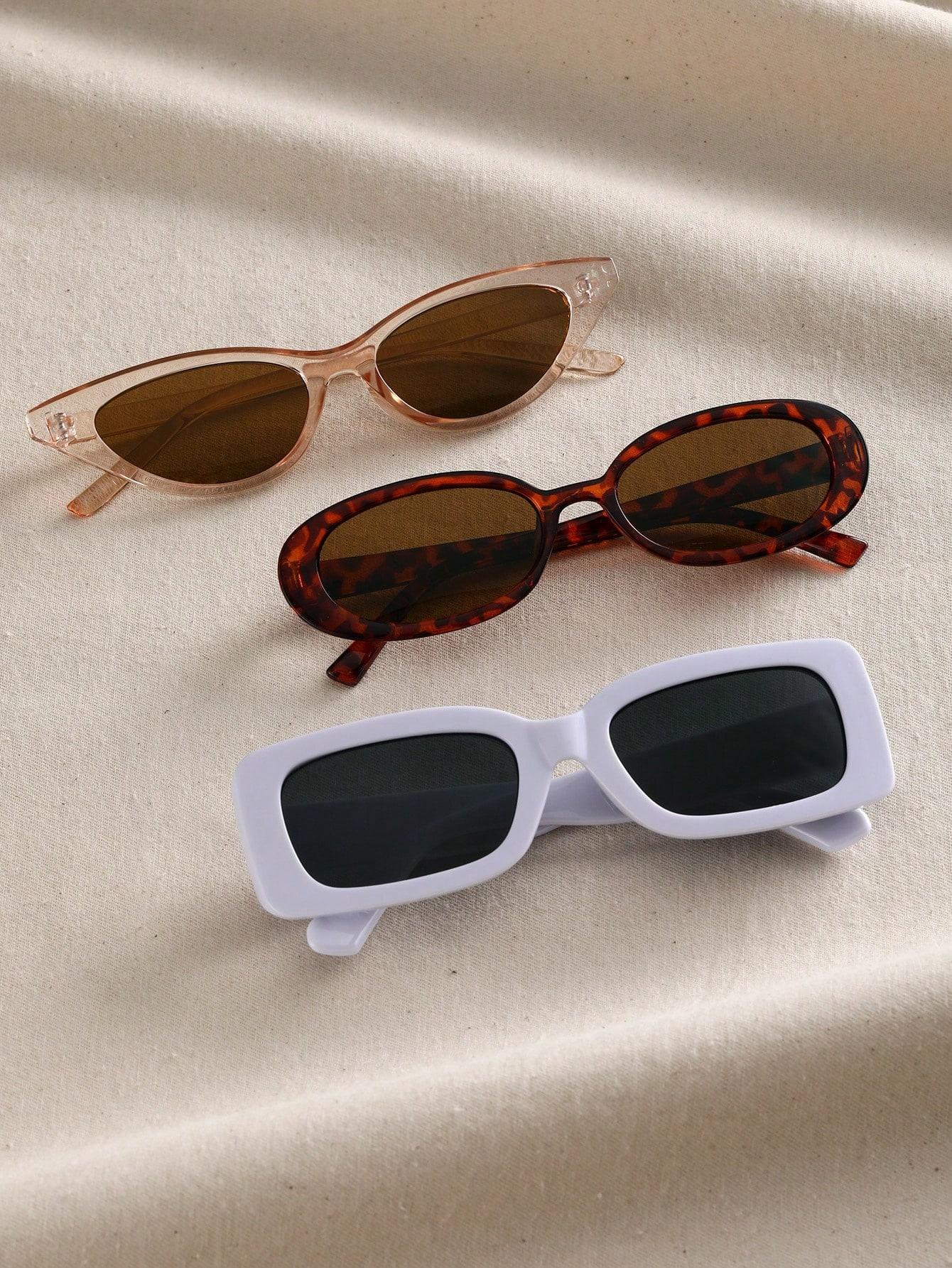 

3PCS Unisex Cat Eye&Round&Square Plastic Frame Fashion Sunglasses For Outdoor Travel Hiking
