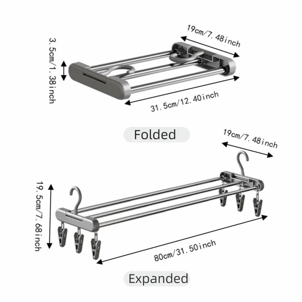 Foldable Design Blanket Drying Rack Stainless Steel Expandable Clothes Organizer Rectangular 6 Clips Bedsheets Storage Hanger