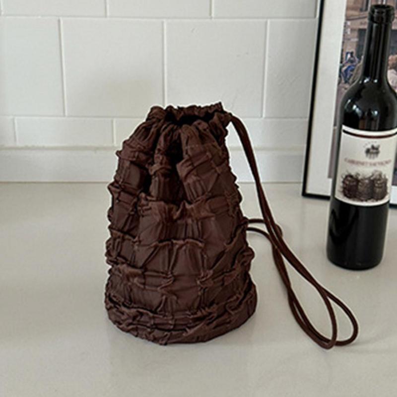 Pleated Cloud Small Drawstring Backpack Women Bags Fashion Shoulder Bags Casual Crossbody Bag Storage Pouch String Bag Brown