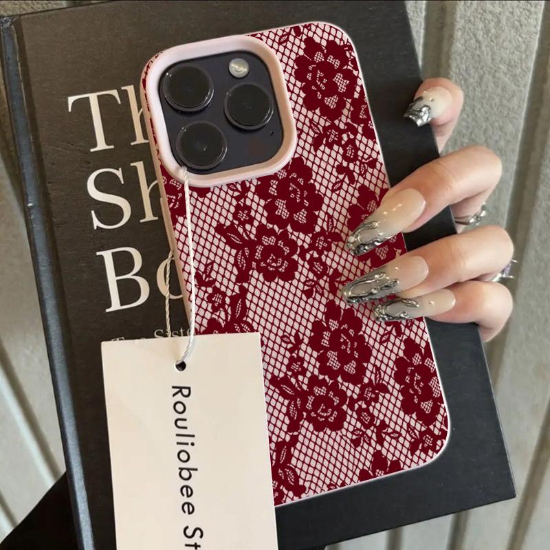 Korean INS Wine Red Rose Lace Phone Case For Xiaomi Redmi Note 12 13 14 15 Pro Plus 13C 14C 15C 10S 11 12 Lens Protection Cover