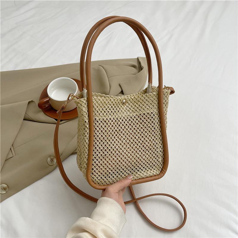 French Straw Woven Bag Summer New Style Literary and Fresh Handbag Casual One-shoulder Crossbody Bucket Bag
