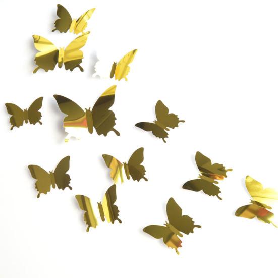 12Pcs PVC Butterfly 3D Mirror Removable Wall Sticker Decal DIY Art Home Decor