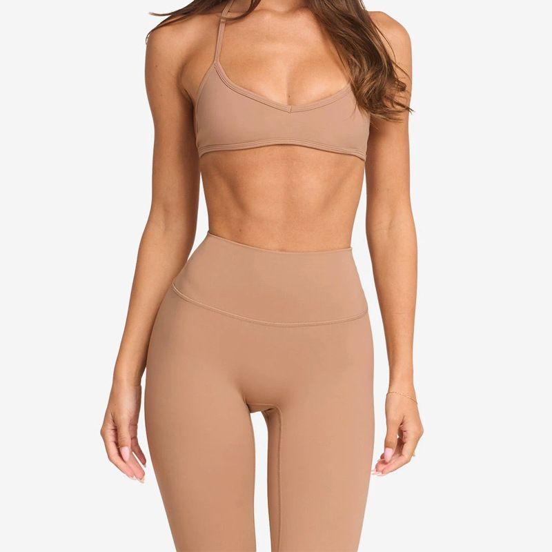 CSB Same Style Summer New Beauty Back Sports Underwear Sexy Halter Top Shorts Fitness Suit Women