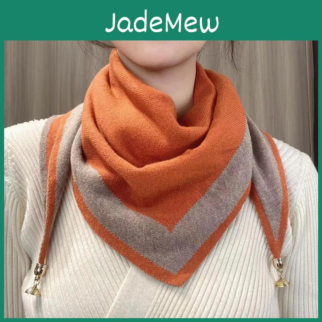 Knitted Scarf Triangle Milans Twotone With Decorative Ends