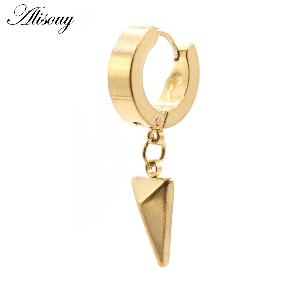 Alisouy 2pcs Stainless Steel Stud Huggie Hoop Earrings for Women Men Triangle Dangle Earrings Punk Hiphop Style Goth Earrings