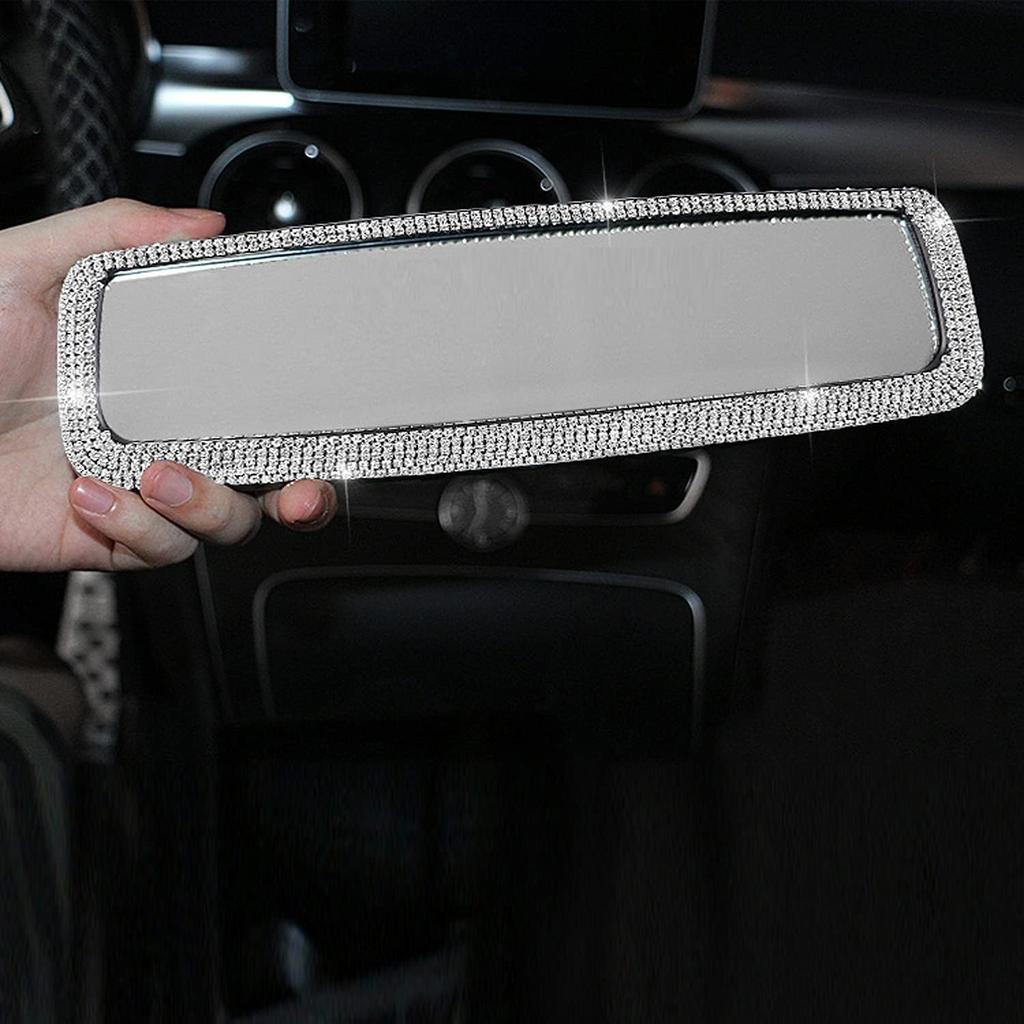 Bling Rhinestone Car Rear View Mirror With Crystal Diamonds Bling Rhinestones Cars Rear View Mirrors For Women,Car Interior Trim. (Sliver)