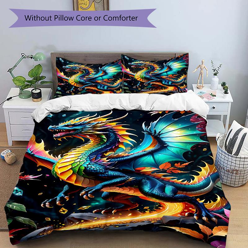3pcs bedding set Fantasy Dragon Includes 1 Comforter + 2 Pillowcases, Without Pillow Inserts, Soft Comfortable, Lightweight Breathable054