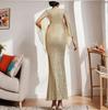 2024 Elegant Gold Sequin One-Shoulder Evening Gown for Autumn Banquets and Annual Meetings