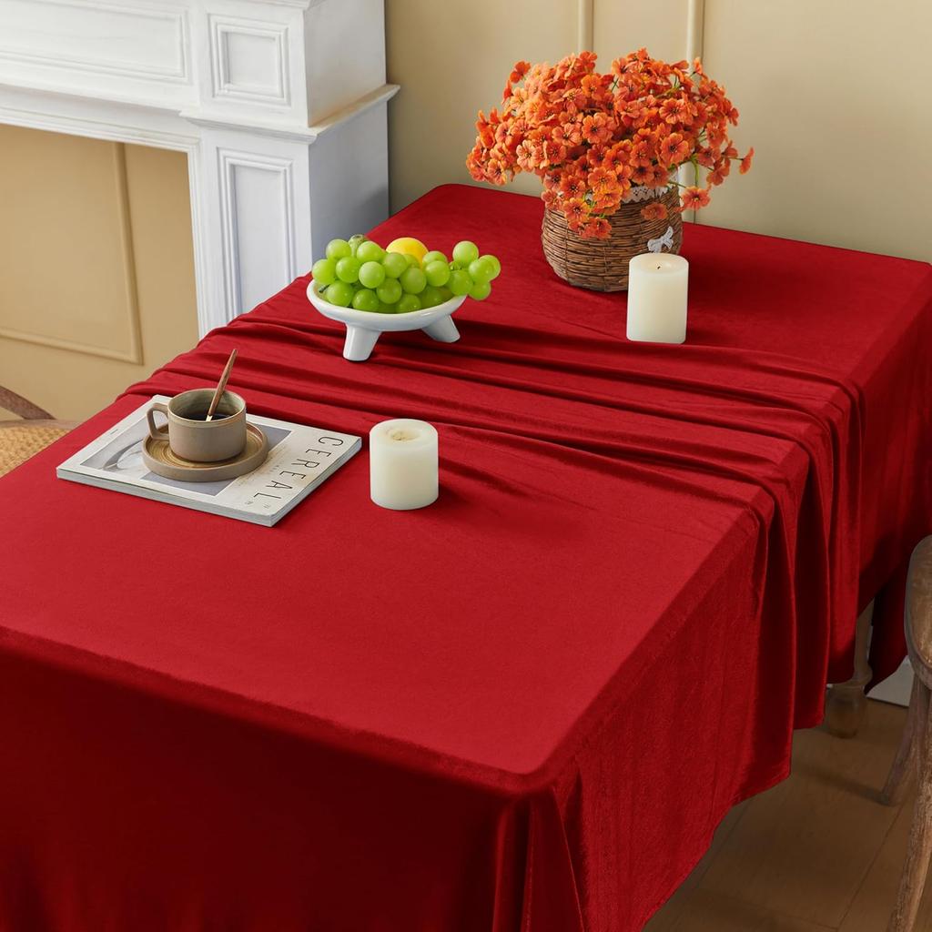 Red Velvet Tablecloth, 60 x 102 Inch Rectangle Table Cover, Red Velvet Table Cloth Smooth Luxury Tablecloth for Party Wedding Di