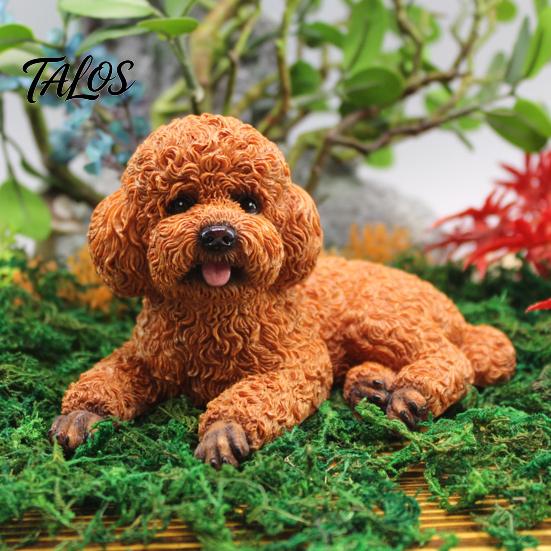 Dog Figurine Decor Realistic Teddy Statue, Desktop Small Pet Model, Cute Laying Sculpture Elegant Poodle Model for Car Dashboard, Desk, Shelf, Living
