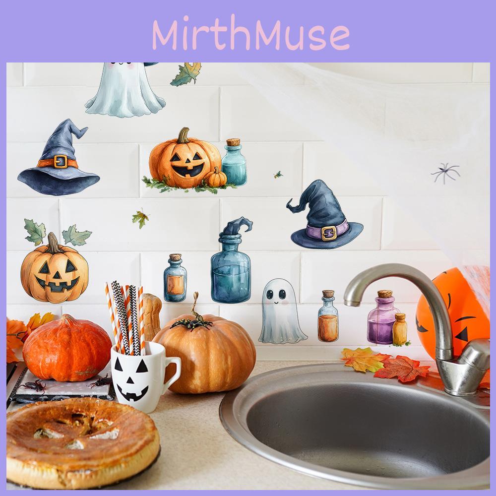 Pumpkin Cute Halloween Ghost And Witch Hat Living Room Home Decor Stickers Wall