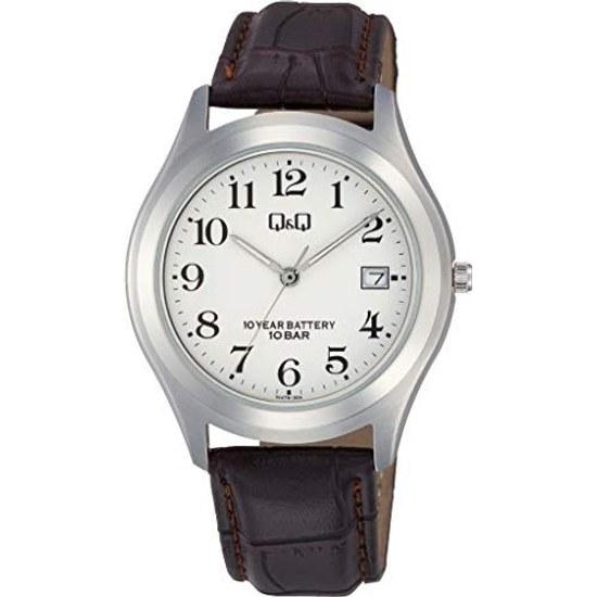 Citizen QQ Wristwatch Analog Battery Life 10 Years Waterproof Date Leather Strap W478-304 Mens White
