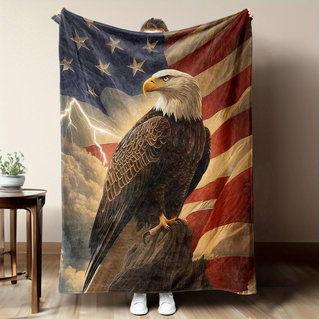 Eagle Pattern On the National Flag Flannel Printed Blanket Suitable for All Seasons Suitable for Living Room Office Sofa Travel