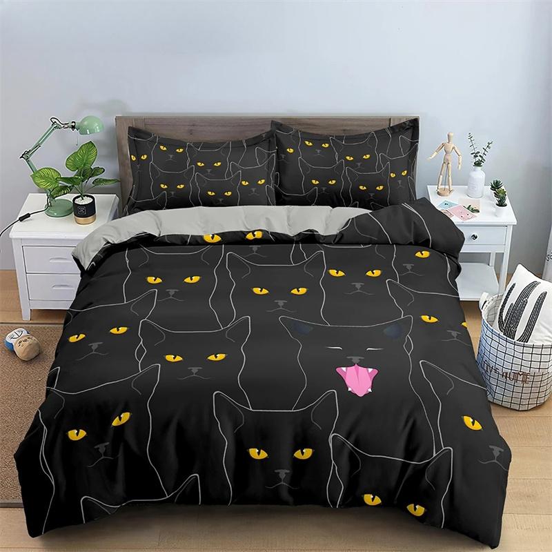 Copripiumino Re Regina Gatto Cartone Animato Colorato Adorabile Set Biancheria da Letto Animale Bambini Animale Domestico Gattino Copripiumino Morbido Poliestere Copripiumino