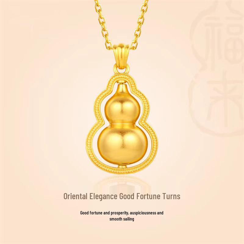 Trendy Internet Celebrity Style Rotating Fu Lu Gourd Charm Gold Necklace for Women