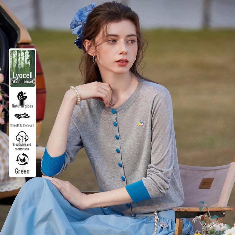 

Bailuyu Women s Lyocell Lightweight Color-Block Knit Cardigan L