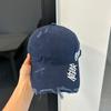 Letter embroidery washed denim baseball cap women's American retro ripped old cap soft top big head circumference hat