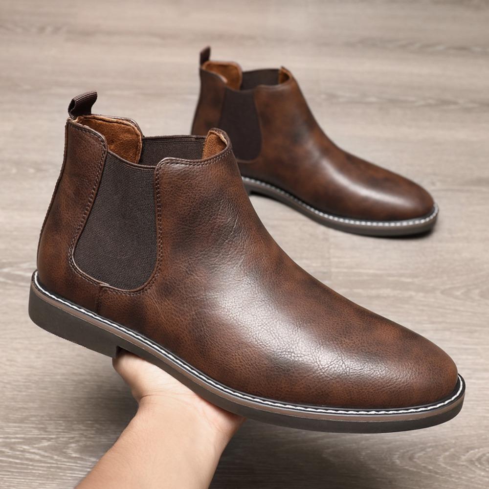 Mens British Style Leather Boots High Top Martin Boots Fashionable Big Size Shoes for Winter Autumn