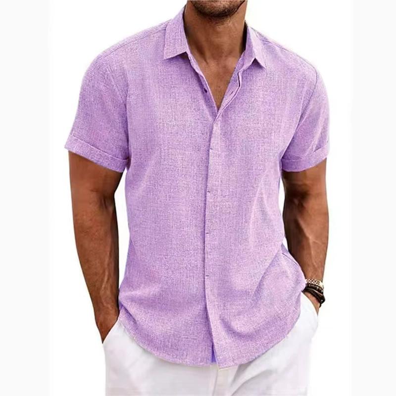 Men's Linen Short Sleeved T-shirt Loose Sweatshirt Solid Color Short Sleeved Cotton Linen Shirt for Men