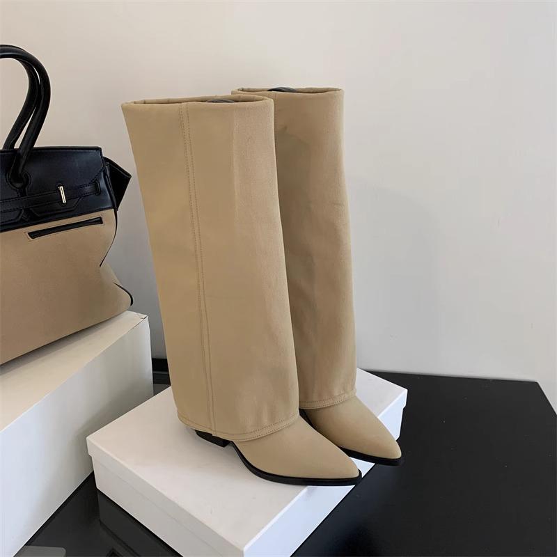 Fashion Autumn Winter Pointed Toe Women High Boots Street Style Banquet Party Dress Woman Pipe Long Boots Goth Botas Mujer