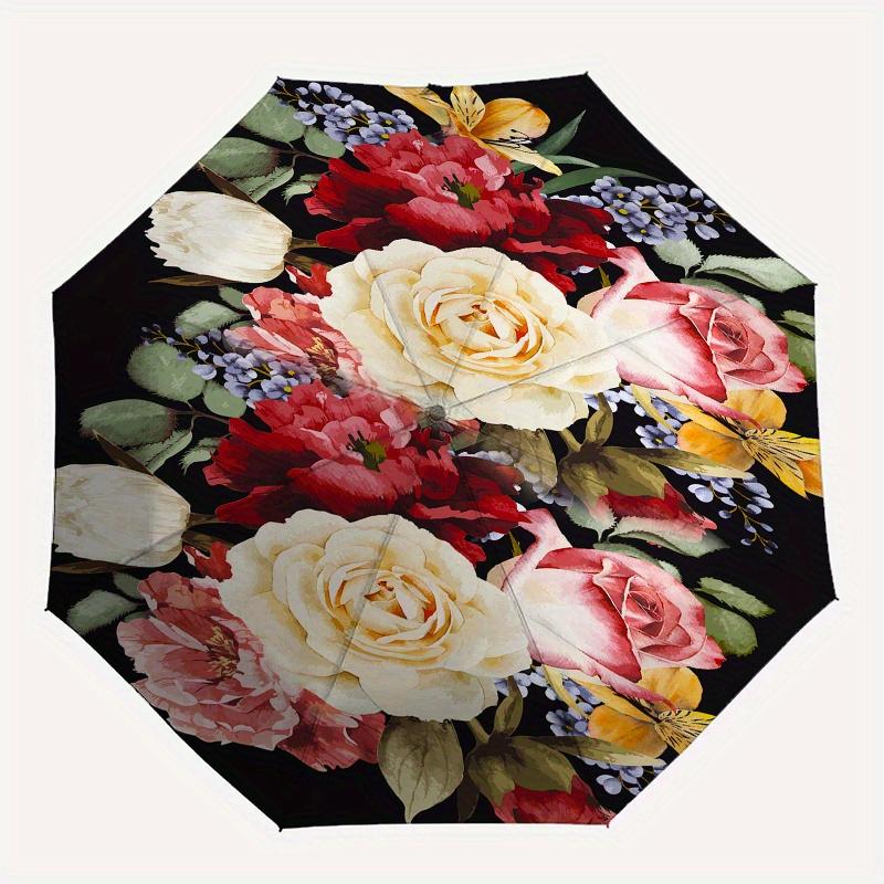 Floral Bouquet Theme 8 Bone Hand Automatic Folding Umbrella, Compact and Portable Design, A Perfect Gift for Birthday, Christmas or Business