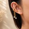 Wanxing 18K Gold Plated Stainless Steel Tassel Ear Clip with White Water Drop Cubic Zirconia for Women