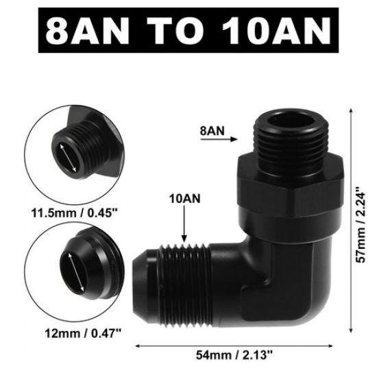 Universal 90 Degree 10AN Flare to 8AN ORB Port Fuel Pump Rail Fitting Pack of 1