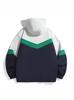 Unisex Korean-Style Color Block Baseball Jacket: Casual, Sporty, Hooded, Thin Windbreaker for Spring & Autumn with Long Sleeves.