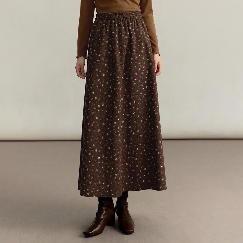 INMAN Women s Brushed Cotton Floral Print High-Waist A-Line Long Skirt S