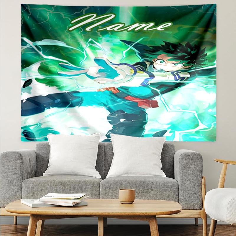 Custom Name My Hero Academia Print Tapestry, Backdrop, Easy Setup, Ideal for Bedroom, Office & Living Room, with Aesthetic Wall Hanging Decor.