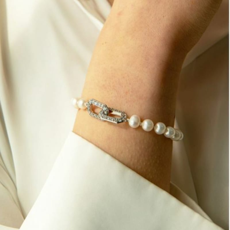 Gaman Commitment Pave Pearl Silver Bracelet