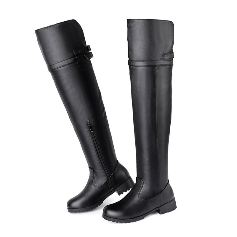 Women'S High Boots Plus Size 34-47 Fashion Ladies Autumn Winter Round Toe Over The Knee Boots Zip Low Heels Women Boots 2025 Newest