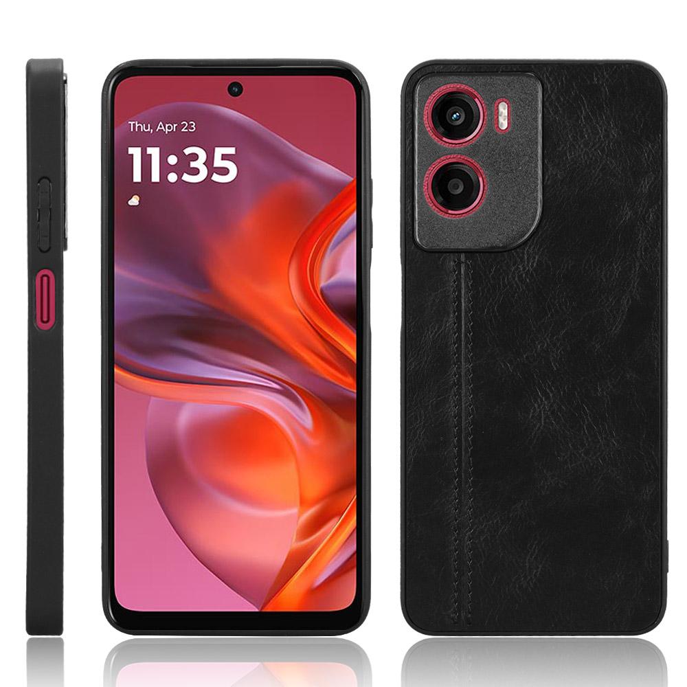 For Motorola Moto G05 4G/E15 4G Case Cowhide Texture Leather+TPU+PC Phone Cover Stitching Line