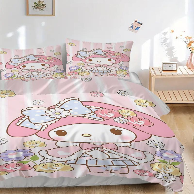

3pcs My Melody s Floral Fantasy Printed Duvet Cover Set (1 * Cover+2 * Pillowcase, Without Core), Suitable for Home Bedroom, Guest Room, Dormitor 135x200cm