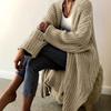 Women's Solid Color Long Open Knit Cardigan, Fashion Vacation Sweater Coat for Autumn Winter