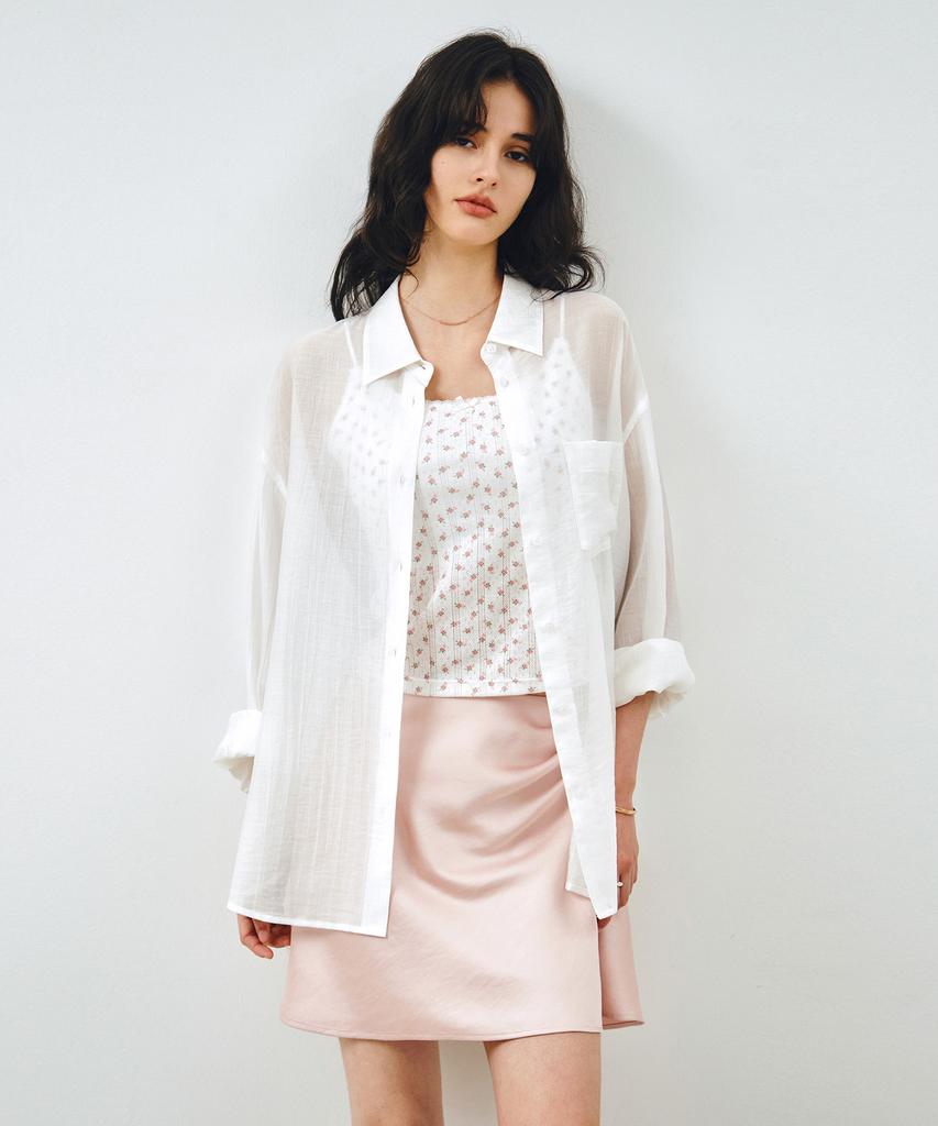 MONGDOL Side Tuck Satin Midi Skirt Light Pink Mdsk033Lpink