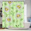 Modern Bathroom Decor Shower Curtain with Cute Cartoon Flowers Design for Home Decoration Waterproof Fabric Mint Green / White F