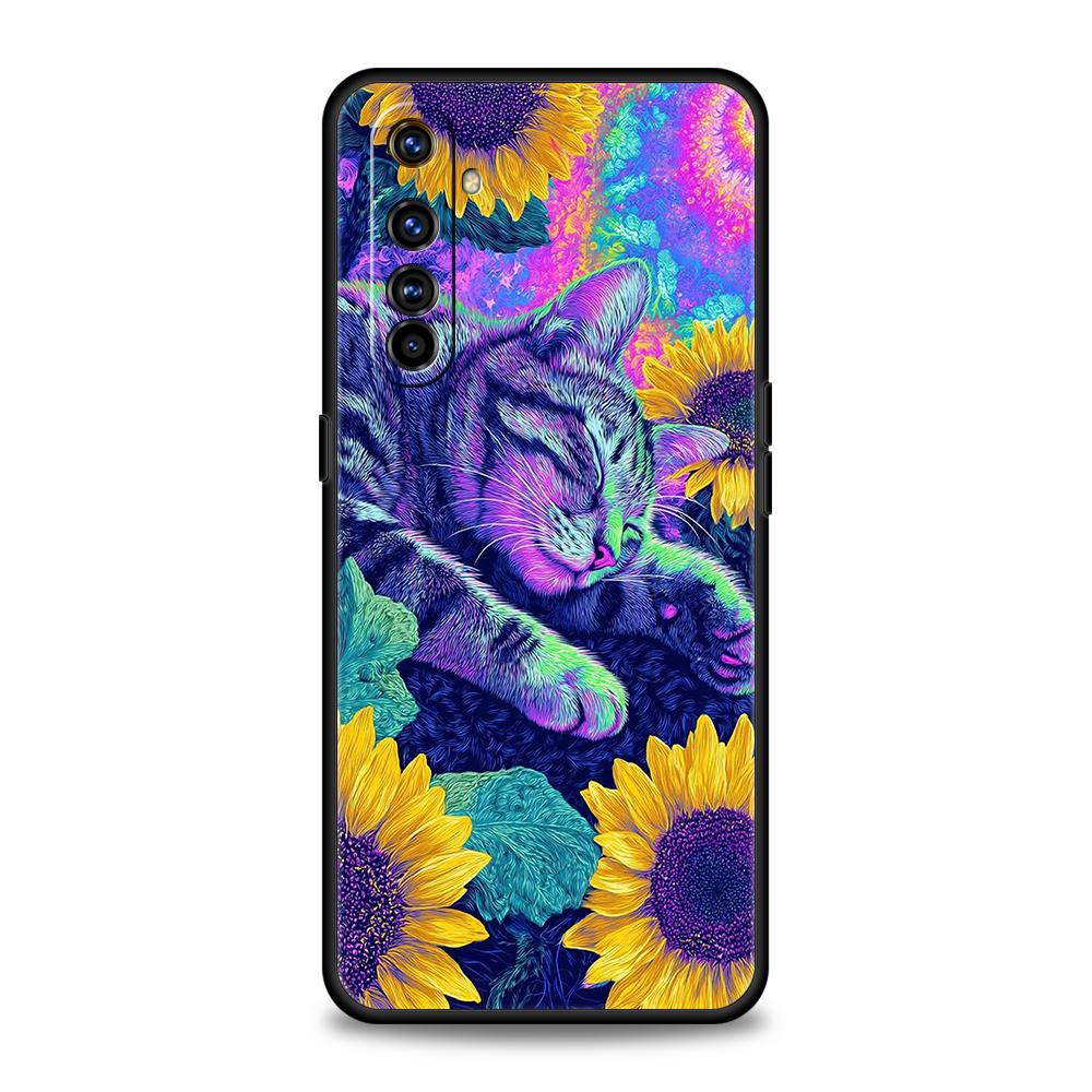 Soft TPU For Realme 11 10 9 Pro Plus GT2 GT3 GT5 C21 C25 C35 C53 C55 C67 Pro 5G Phone Case Cute Color Starry Sky Black Cat Capas